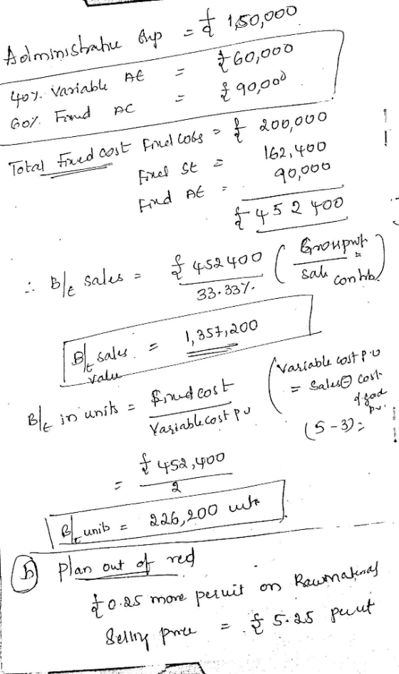 Administrabie Ay -= 150,000 404. Variable Ae 160,000 Got. Find AC = £90,ood Total Fired cost find lots of 200,000 Forel St é
