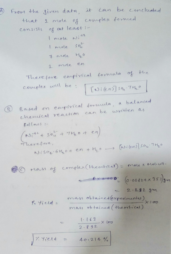 A) pao m dhegiven dat 터, it can be con cluded| that. 소 mole 6さComplex fowu ed cons rsts 억 at leas t:- 2- L mote en there for