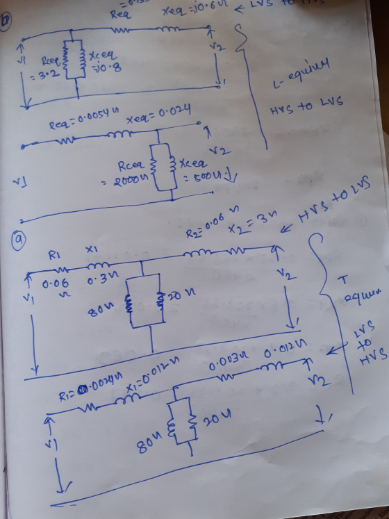 Rea Xeq=0.6 JI Reep Xcea 4o.8 = 3·2 equins L- Hrs to Lvs Req=0.0054 U Xeq=0.024 Rcea Xeea 200on = 5000.) R2 = 0.06 m a X2 = 3