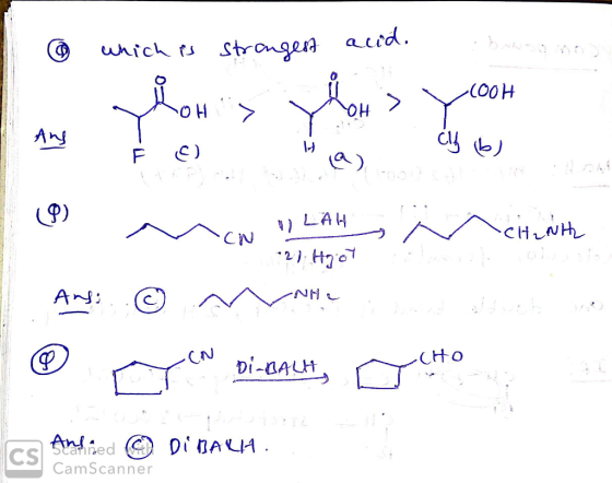 ③ which is strongest acid, V (OOH and phones y homes OH > OH 1 - I (ا 4 (9) Mo cw LAH ~ CH₂NHL. o oslo *21. Hact : p Any NH