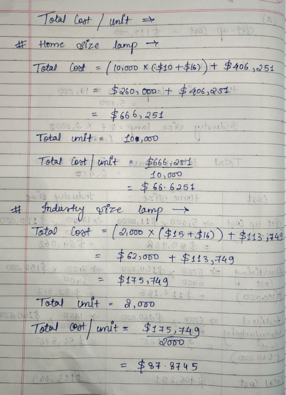 Total Cost / unit goo, 011? # Home alize lamp → Total Cost ( los oud m ($10 + $16) + $406,251 O,01 = $260,000 + $ 406, Q571 $