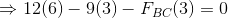 \Rightarrow 12(6) - 9(3) - F_{BC}(3) = 0