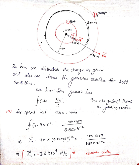 16 part 200nc. @ Part lounc 6.usen 0.95cm E So here we distribute the charge as given and also we draw the surface for both g