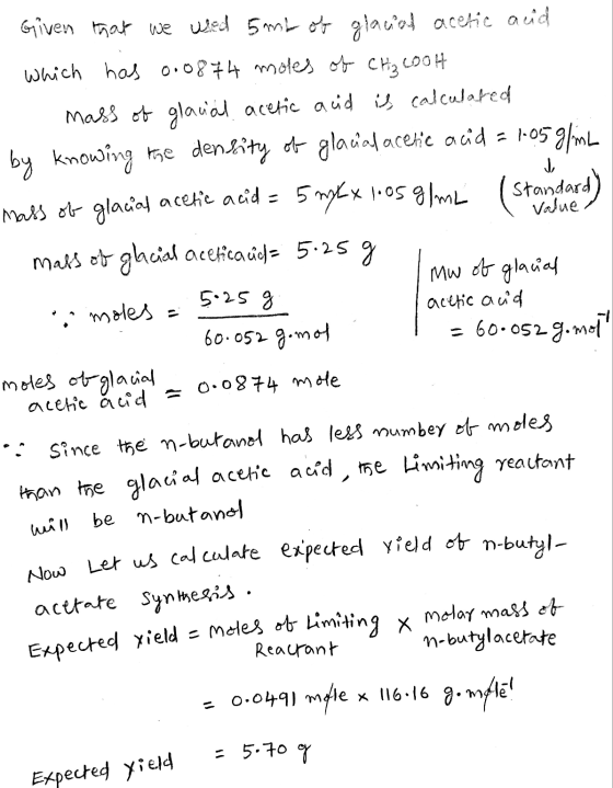 1 Value Given that we wed 5mb of glacial acetic and - which has 0.0874 moles of CH₃COOH - mass of glacial, acetic and is calc