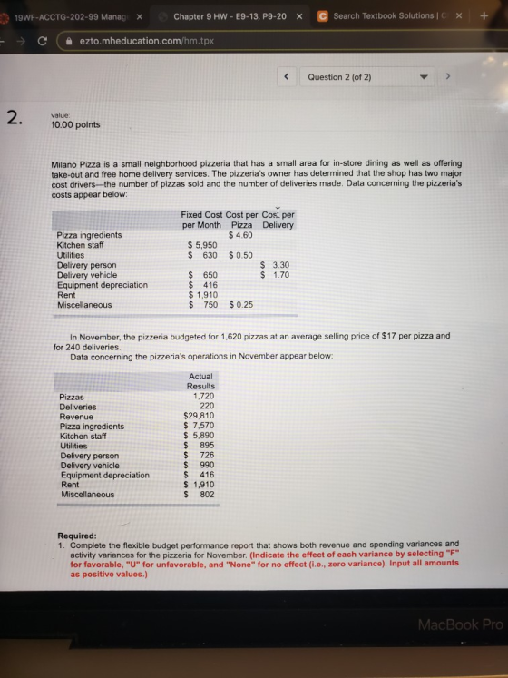 19WF-ACCTG-202-99 Managix Chapter 9 HW - E9-13, P9-20 X C Search Textbook Solutions CX + – c e zto.mheducation.com/hm.tpx Que