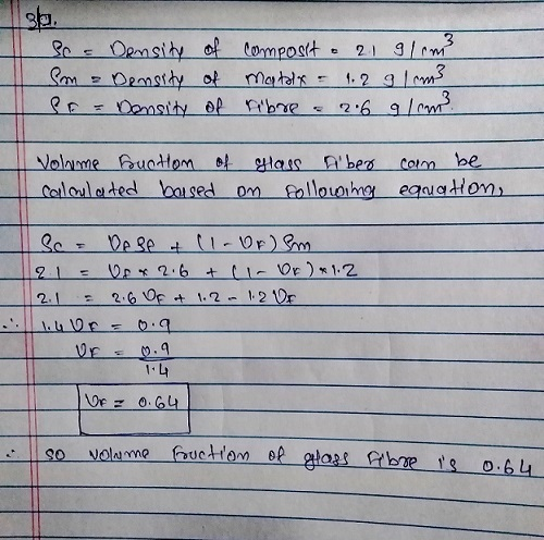 1 Scc Density of composit. 21 910m Som & Density of mataly - 1.2 g / m3 er - Density of libre a 2.6 alam Volume bruction of g