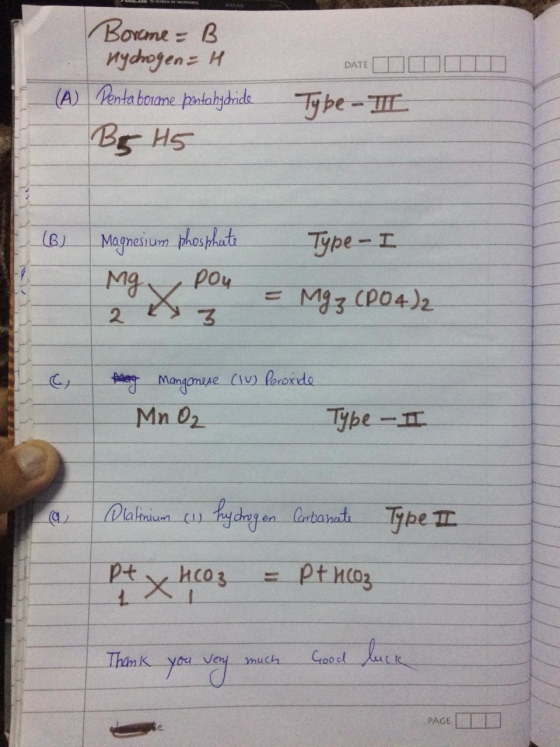 Boreme=B nydrogen = H (A) Penta boime pentahydride Br H5 DATE DI Type - TIL (6) Type - I Magnesium phosphate Mg Pou - 2 Az =