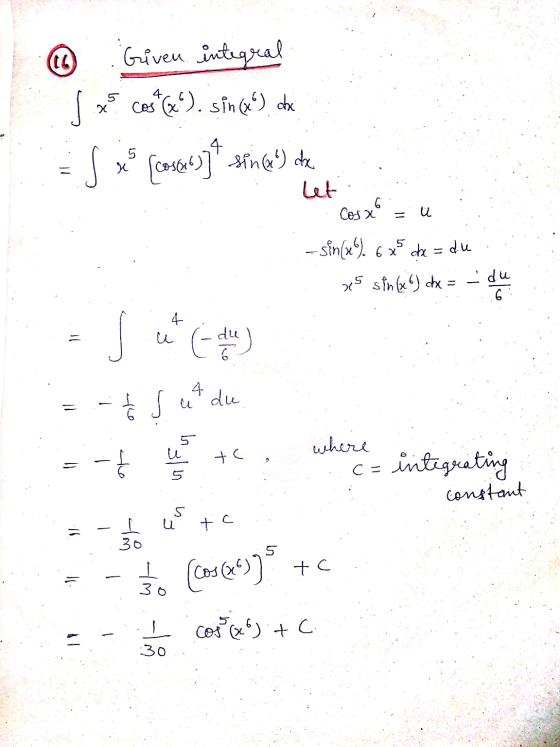 ④ Given integral 5 x cos@). since the :: S xe (casterly* the key de .. let... cosxo = u - sin(u), 6x5 cc = di .. x5 sin bio)