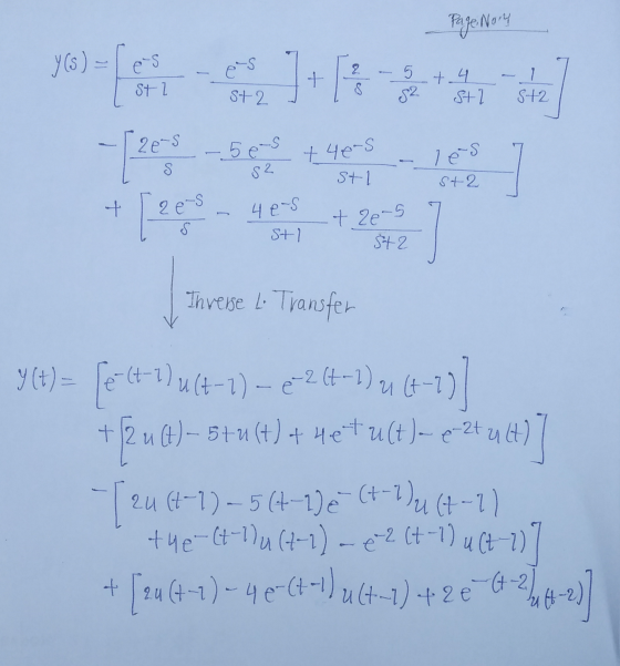 Page Nory y(s) - -s es + 5 2 8 1 St ? + 4 St1 St2 52 st2 [2es -5es + 4ers les S 52 sti st2 + 2 e-s thens St1 S42 Ihverse L. T