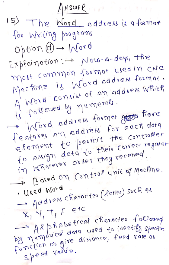 Alphabetical character followed by numerical data used to identify specific AN VISWER 15) The Word address is a format for Wr