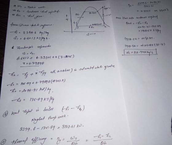 #WT 3349.6- 2094.41 8173.61 = Twebis work. 140000 Oe - Condenior heat rejected. = 0.3955 or 3945h Qo bor - heat gives - 4 ong