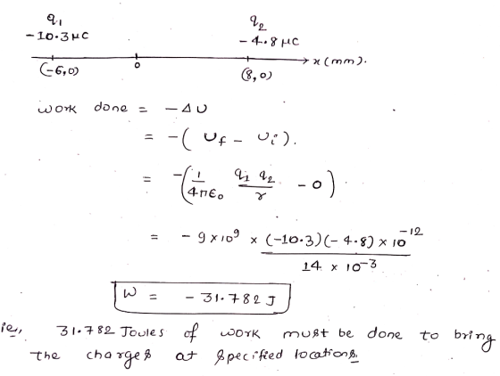 qu -10.3MC - 4.8 MC + + x(mm). 8,0) E60) work done - -AU = -( Uf - 03). Cance..-o). = - 9x109 x (-10.3)(- 4.8) x 10 14 x 10-