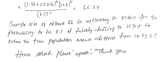 Hence solved, please upole, Think your (1.96+1.2816)^(1.25) 66.67 (0.57 Sample size of at least 66 in neccessary in order for
