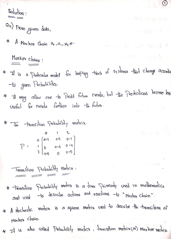 Solurion YOm given daia Markov Chain ,x, , . Monkov choivns : o giver allow one 010-7 0-2 0-1 05 o 5 desonte aclions and vtsckorns 6 oha Choin and v x b a square Mavhov chain