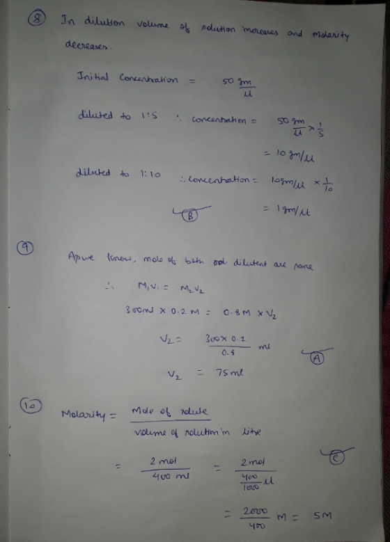 In dilution volume of solution moreases and molarity decreases Initial Concentration = 50gm diluted to IS concentration = = 1