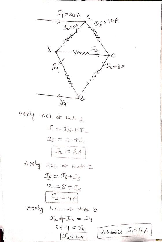 I=20A a Is = 12 A I-8A wmt G MW WH с -8A Iz Apply Kch at Node a Si=15+ Iz 20 17 SA Apply KCL at nodec Is = Ist Iz 12=8+ I Iz=
