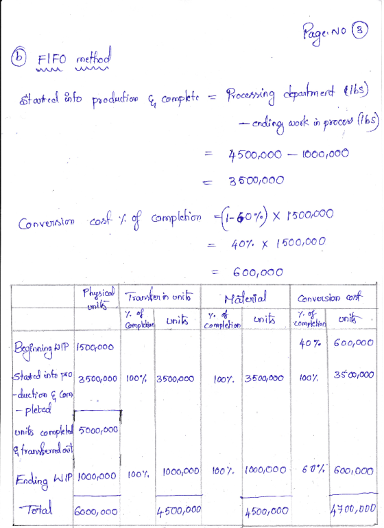 Page No FIFO mefoo tatl fopedcin , complete Poaing dpatmert hs) Cnding aok proces (tb) 4500,000 000,000 3500,000 Convension c