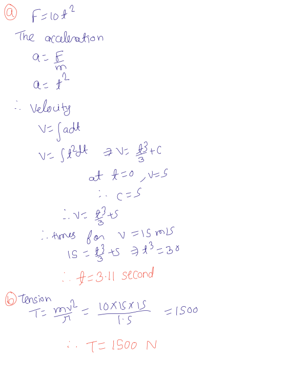 F = lot? The acceleration a=€ m 2 a=t : Velocity VE VE = fadt 7 v= b + c at t=0 ,us ..c=s Stadt ..v= fets :: times for for u=