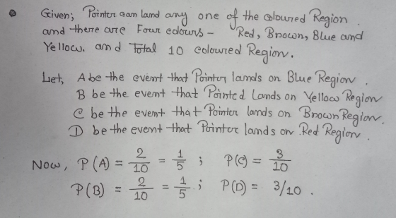 Given; Printere cam land any one of the cloured Region and there are four colours - Red, Brown, Blue and Yelloww. and Total