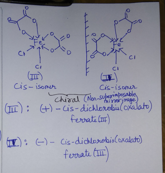 omer cis-isomer Cis-isomer Chival (Non-superman magles (II): (+)-cis-dichlorobis (oxalato) ferrate (III) (V): 6) - Cis-dichlo
