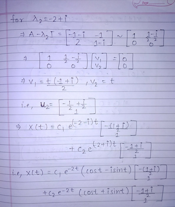Page for ^2=-2t & A-AI --1 -1- 2. 1 1-1 2. 2 1 1 O V. JE 9 V4 = t (1+i + (1+i) , V = t 2 ie, t= - ₂ + 2 1 = X(t)=0; ekz-E-419