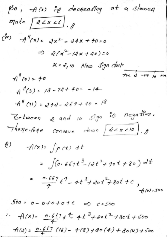 tve -Ve twee at Mo, f(x) i es decreasing a slower rate 32426.,, Cår) All (X) = 2X2-24x + 40 =0 =21x2-12x720)-6 1=2,10 Now Sig