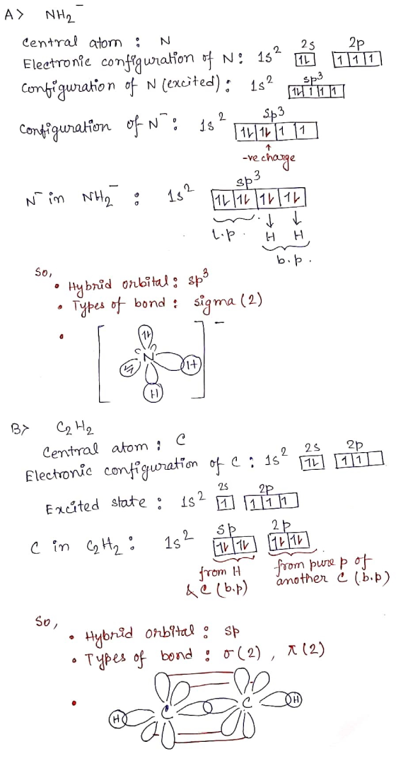 la A> NH2 Central atom : N Electronie configuration of N: 15% dans configuration of Ncexcited): 152 min configuration of w: