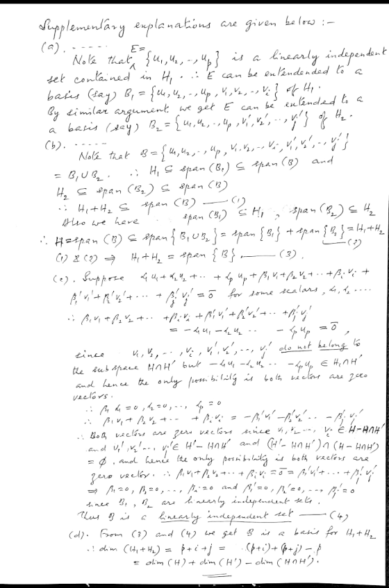 span {B} (3) Supplementary explanations are given below :- (a) Note that {4,4,-, up} is a linearly independent sek contained