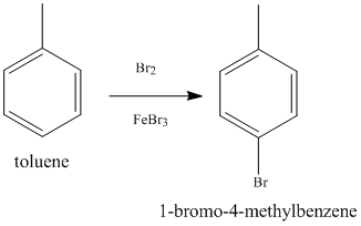 Br2 FeBr3 toluene Br I-bromo-4-methylbenzene