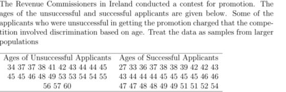 The Revenue Commissioners in Ireland conducted a contest for promotion. The ages of the unsuccessful and successful applicant