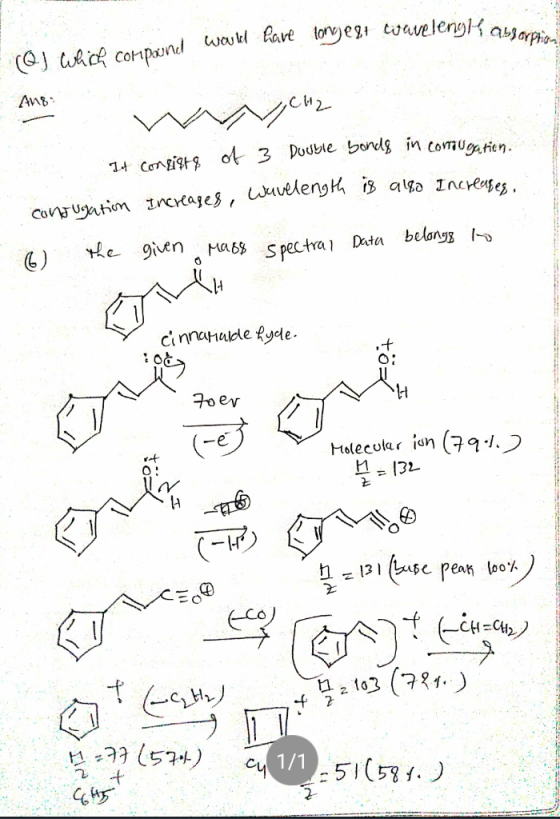 1 wavelength absorption (Q which compound would have longest coavelengka Ang w Cl2 It consists of 3 Double bonds in comugatio