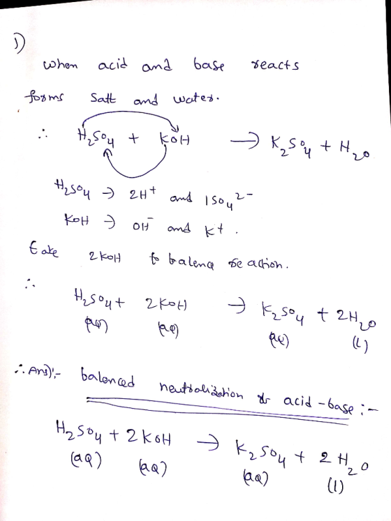 seacts base acid ana Cohem amd wotes fosms Satt Э к54t koH 2 ama t OH Ho ake alena e aion 504 t 2H (L) balon ad netbauehon r