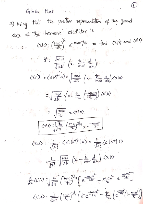 Given Hkalt the Dosilion xepresenoke Ground a) u^in state f the harmanic oscllalor muu 2mw U2! 2 1