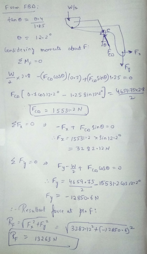 From FBO: tan e 1 85 12.2 er about F: Constdexiny moment EMF -(Frolaseo)aine) 1.25 = FER(6 3in r246597528 12 S Fco I5531- 2 N