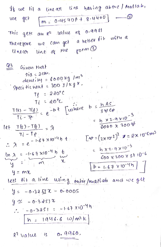 If we hit a we get This line ar line having aboua / Matlab, m: 0:45 40A+,8.4400) gets an R² value of 0.9981 a better fir wina