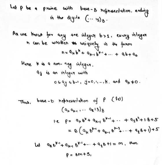 Let p be a prime bare- & representation, ending in the digito (... 15). a prime with tve as wriquely As we know for any integ