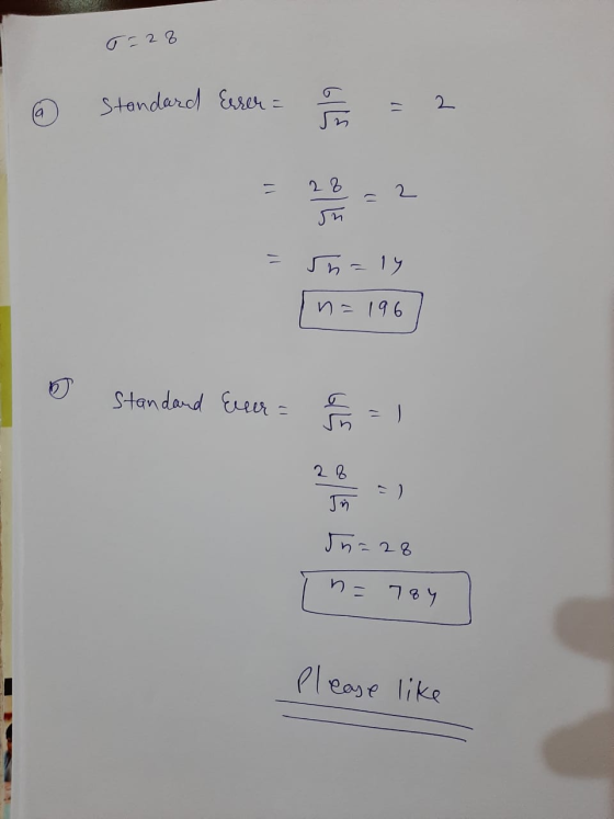 T = 28 Standard Errer GIL 11 2 - 28 2 sh n = 196 Standard Euer - GILE 17 28 n = 28 n= 784 Please like