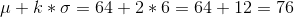 ,1 + k * σ 64 + 2 * 6 64 + 12 = 76