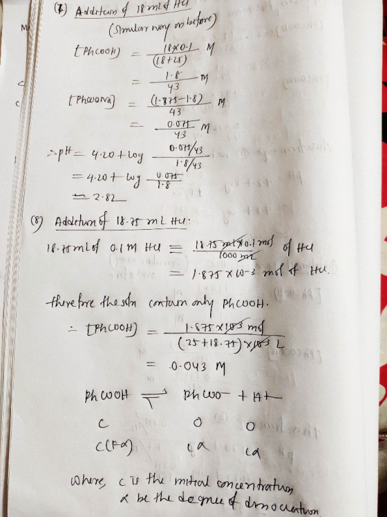 (1) Additum of if mit HU (Stomilar way or before) tphcooh) = 169603 = lem 43 Phoonal (1-875-1.8) 43 43 apH - 4.20 tlog = 0.01