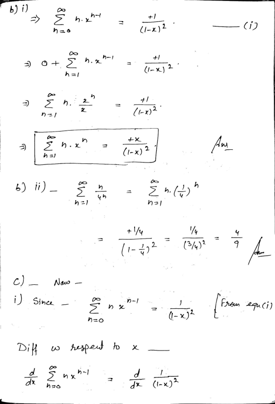 b) i) => q nox f (1-x)2 دن) nal n.x +1 0 + & (1-x) 2 h=1 MO 2 Σ και. +/ (1-x)2 2 DO tx Σ και.χ Am (1-x)? n=1 6) ii) h SMS § l