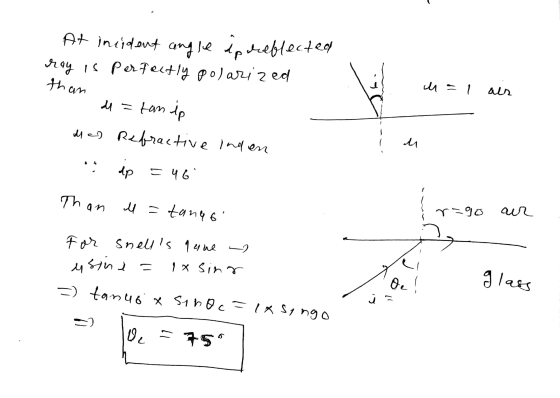 than Mal als At incident angle ipdreflected h99 14 Рол} ek+12 Фо) ач 2 ее M=tam ip Mal Refractive inden . ip = 46 Than i =