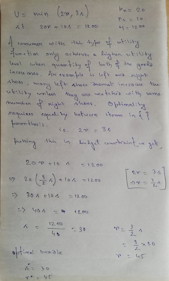 U= min (2, 3) kr = 20 Pe=10 M = 1200 sit. 200 + los = 1200 A consumer with this type of utility function only achieves a ligh