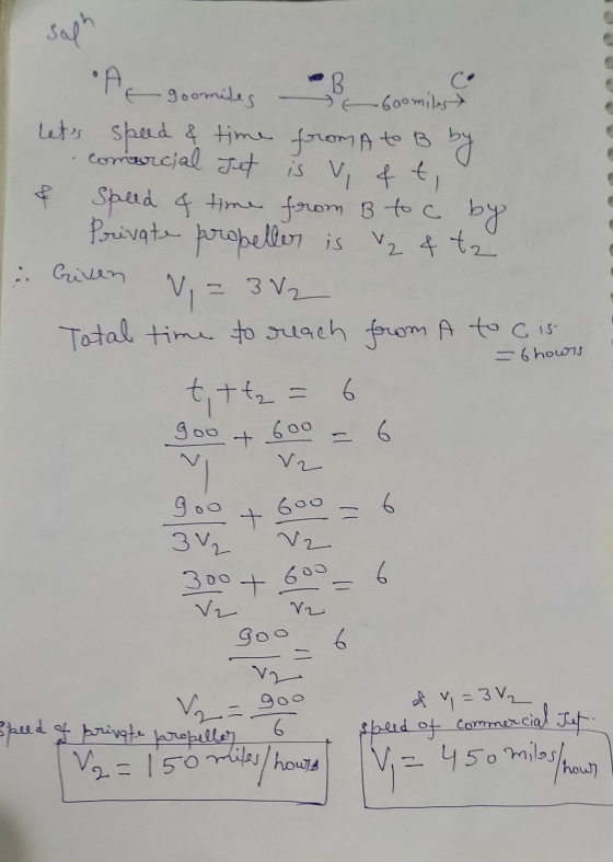 sach A goomides Goomiles to Lets speed & time from A to B by comercial Jet is v et, & speed & time from B to c by Private pr