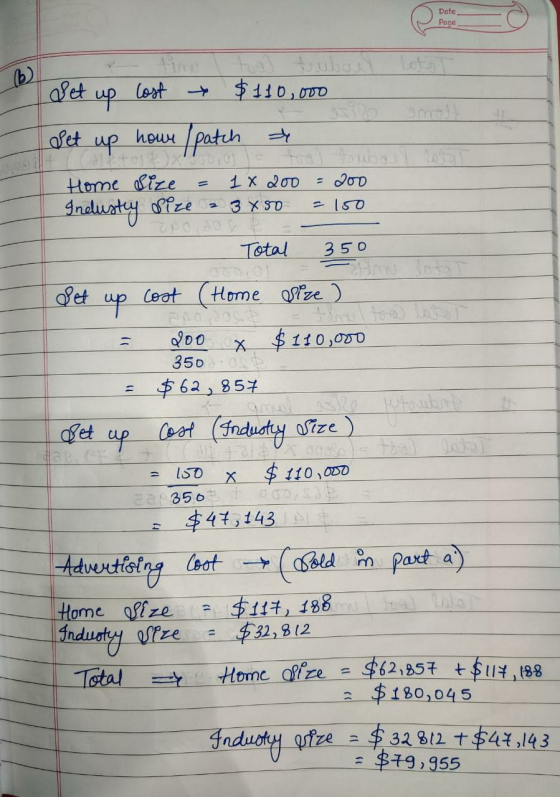 Date Page = - 150 tubo Set up lost $110,000 Set up hour (patch * Home Size 1 x 200 - Dod Industy pize - 3x50 Total 350 go Set