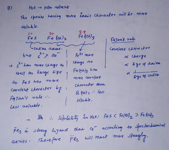 H20-pdla nolvent The species haning mre easie cheraeber will be mare s0luble. 3 t Fe 3 2+ 2+ fe s fe tul2 fasans rule caban
