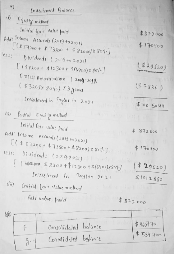 @) Investment Balance method Value paid $872000 Add: $170400 Equity Initial fair Inlome Accurals (2019+02091) [(#59200 + $ 73