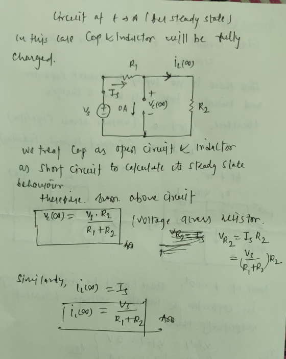 Circuit at taAlbu steady states in this case Cap & Inductor will be fully charged. R 1.00 v AJ V(A) R2 We treat Cap. as open