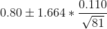 0.80\pm 1.664* \frac{ 0.110}{ \sqrt{81}}