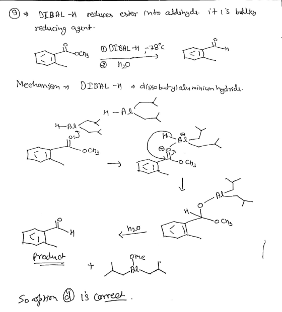 ☺ = DIBAL-H reduces ester into coldingce. it is bullky reducing agent. hon O OLBAL -7 -78°C Er @ 720 -OCNB Mechanisma DIBAL -