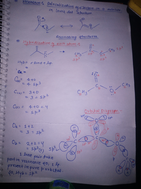 Resonance - Delocalization in Lewis dot structure. gelechom.in a molecule 6T Reconating structurer # Hybridization g each ato